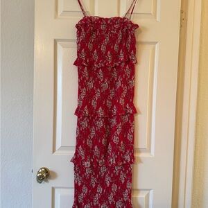 Spring Chic Red Floral Layered Dress